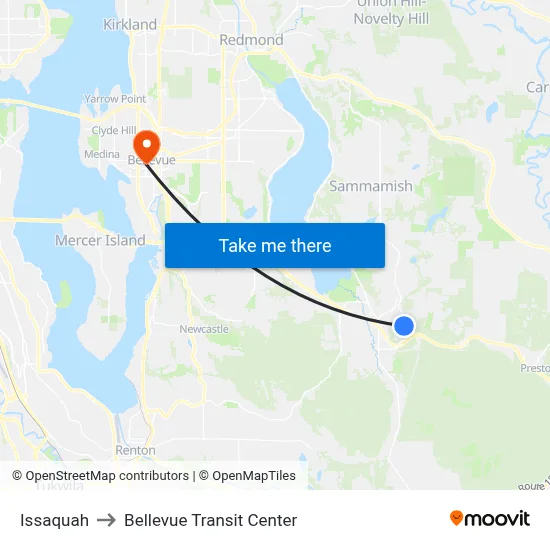 Issaquah to Bellevue Transit Center map