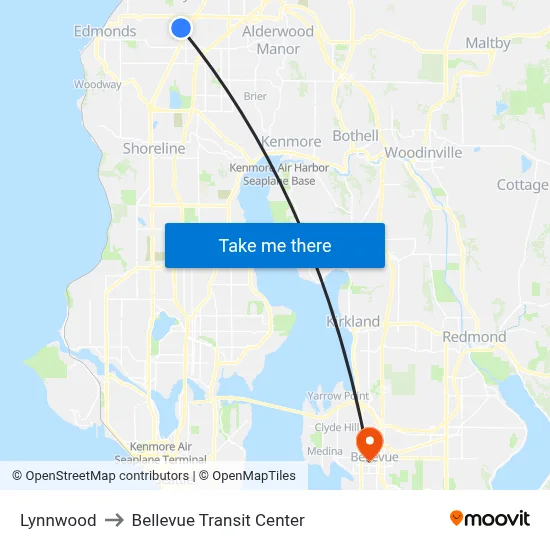 Lynnwood to Bellevue Transit Center map
