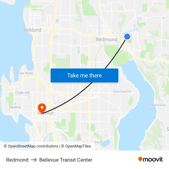 Redmond to Bellevue Transit Center map