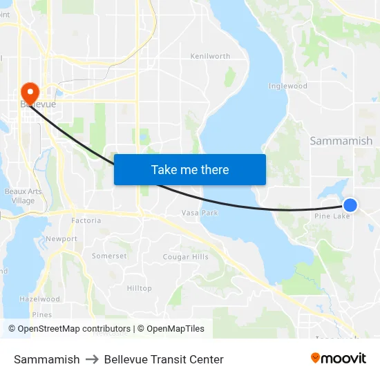 Sammamish to Bellevue Transit Center map