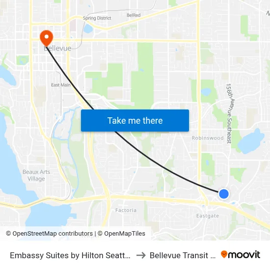 Embassy Suites by Hilton Seattle Bellevue to Bellevue Transit Center map