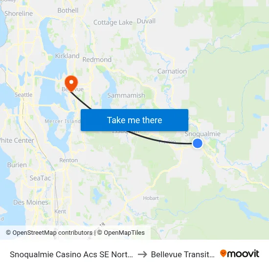 Snoqualmie Casino Acs SE North Bend Way to Bellevue Transit Center map