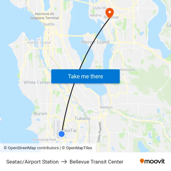 Seatac/Airport Station to Bellevue Transit Center map