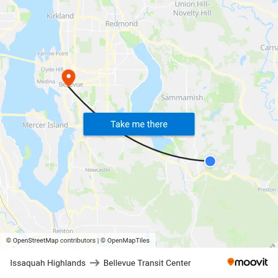 Issaquah Highlands to Bellevue Transit Center map