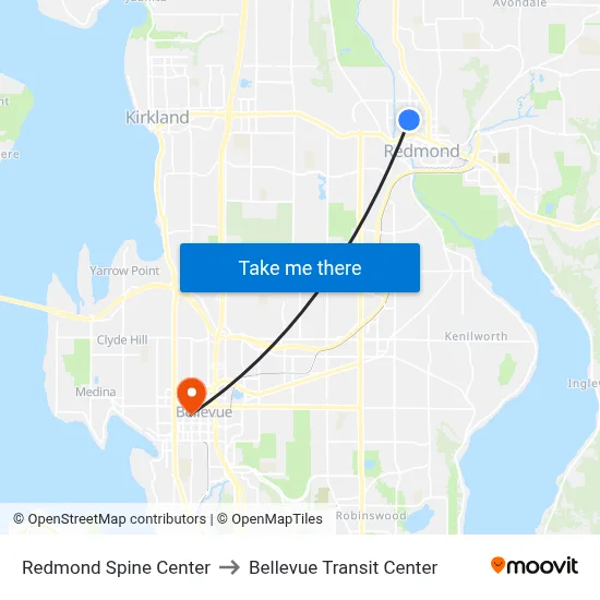 Redmond Spine Center to Bellevue Transit Center map