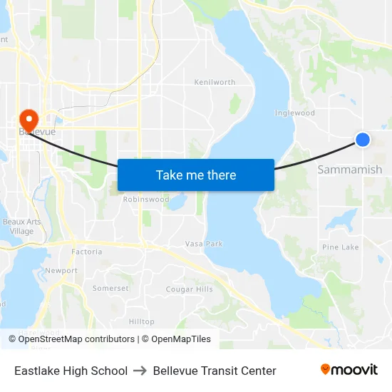 Eastlake High School to Bellevue Transit Center map