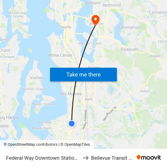 Federal Way Downtown Station - Bay 13 to Bellevue Transit Center map