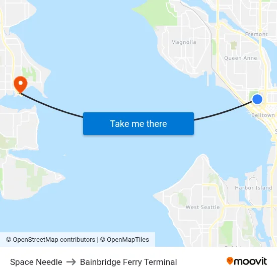 Space Needle to Bainbridge Ferry Terminal map