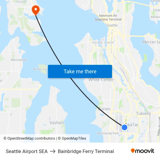 Seattle Airport SEA to Bainbridge Ferry Terminal map