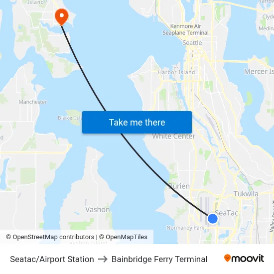Seatac/Airport Station to Bainbridge Ferry Terminal map