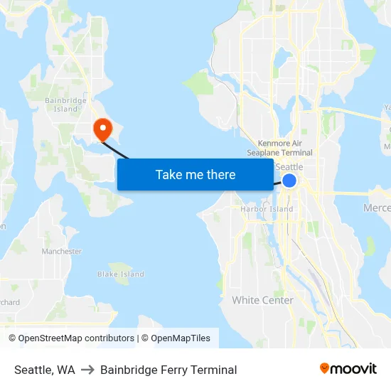 Seattle, WA to Bainbridge Ferry Terminal map