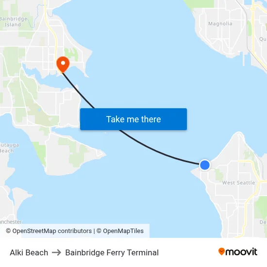 Alki Beach to Bainbridge Ferry Terminal map