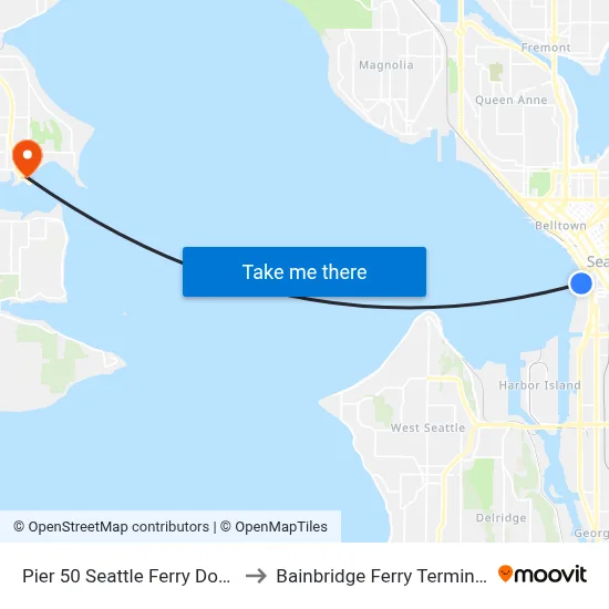 Pier 50 Seattle Ferry Dock to Bainbridge Ferry Terminal map