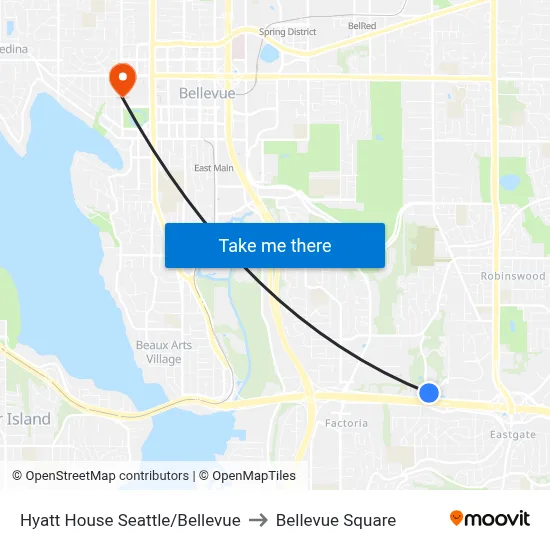 Hyatt House Seattle/Bellevue to Bellevue Square map