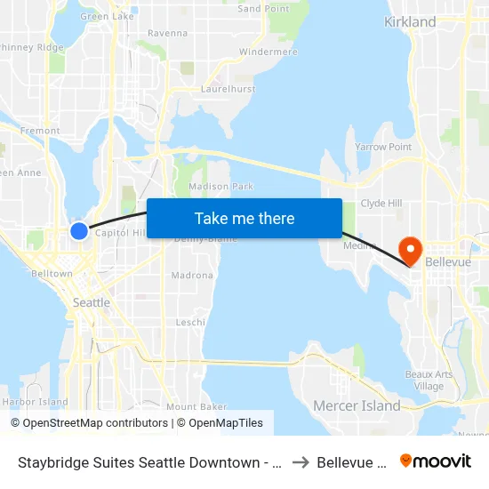 Staybridge Suites Seattle Downtown - Lake Union by IHG to Bellevue Square map