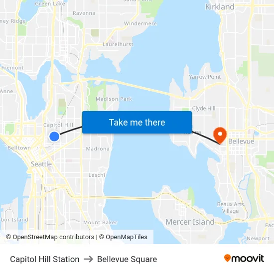 Capitol Hill Station to Bellevue Square map