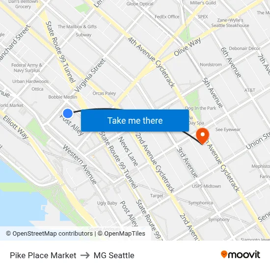Pike Place Market to MG Seattle map