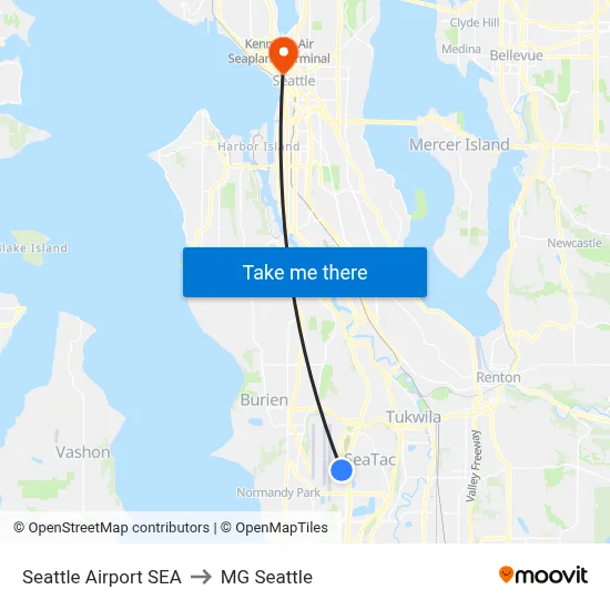 Seattle Airport SEA to MG Seattle map