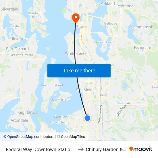 Federal Way Downtown Station - Bay 13 to Chihuly Garden & Glass map