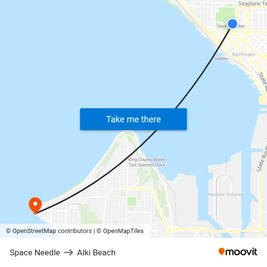 Space Needle to Alki Beach map
