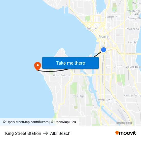 King Street Station to Alki Beach map