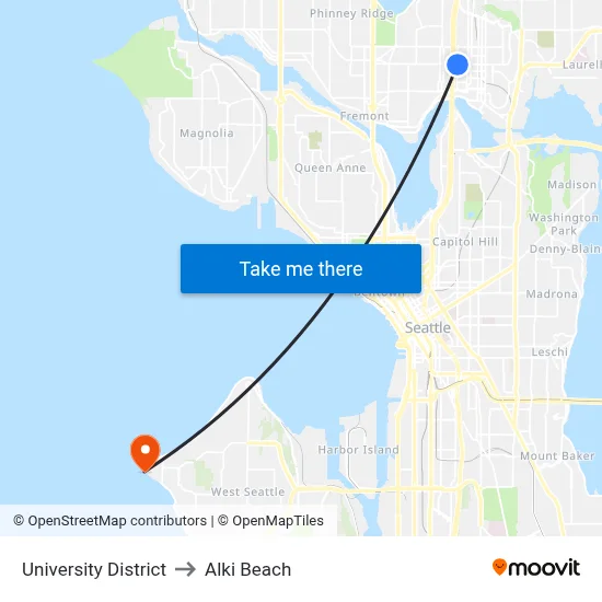 University District to Alki Beach map
