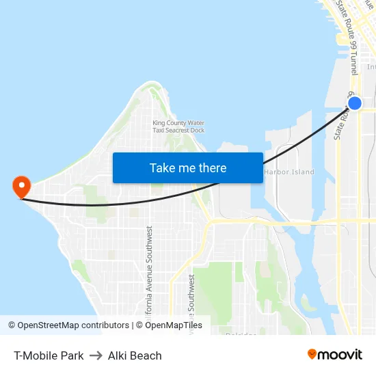 T-Mobile Park to Alki Beach map