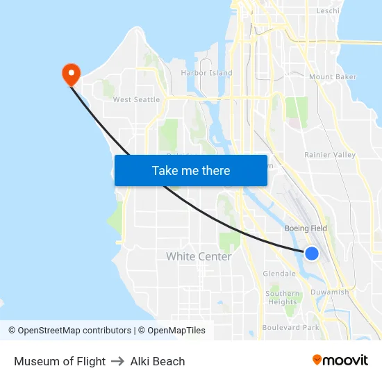 Museum Of Flight to Alki Beach map