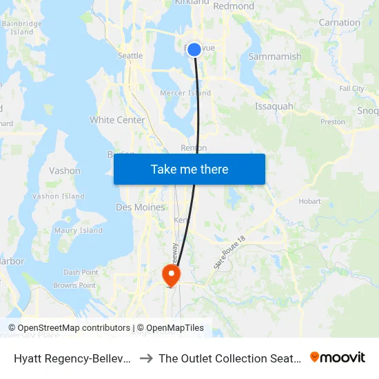 Hyatt Regency-Bellevue to The Outlet Collection Seattle map