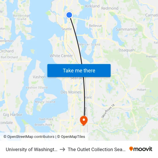 University of Washington to The Outlet Collection Seattle map