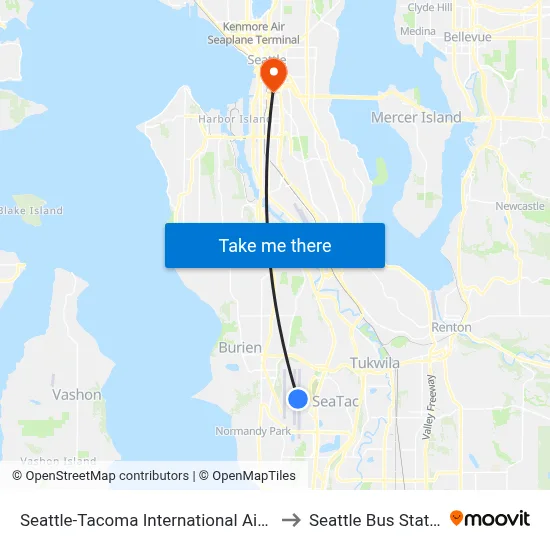 Seattle-Tacoma International Airport to Seattle Bus Station map