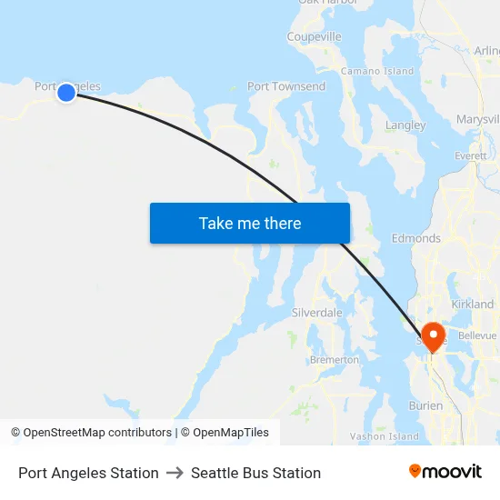 Port Angeles Station to Seattle Bus Station map