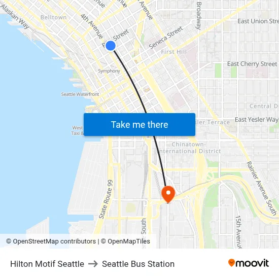 Hilton Motif Seattle to Seattle Bus Station map