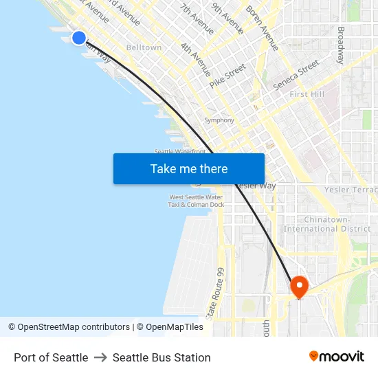 Port of Seattle to Seattle Bus Station map