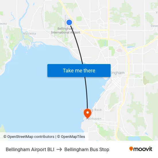 Bellingham Airport BLI to Bellingham Bus Stop map