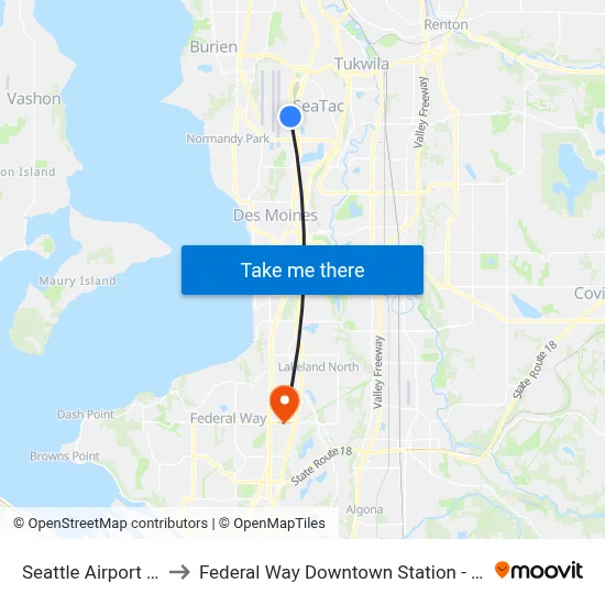 Seattle Airport SEA to Federal Way Downtown Station - Bay 13 map