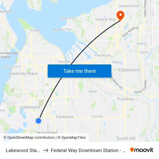 Lakewood Station to Federal Way Downtown Station - Bay 13 map