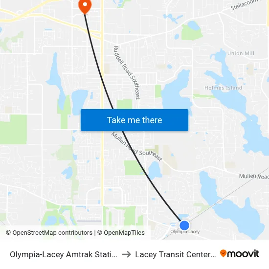 Olympia-Lacey Amtrak Station (OLW) to Lacey Transit Center - Bay L map