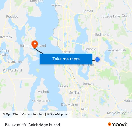 Bellevue to Bainbridge Island map