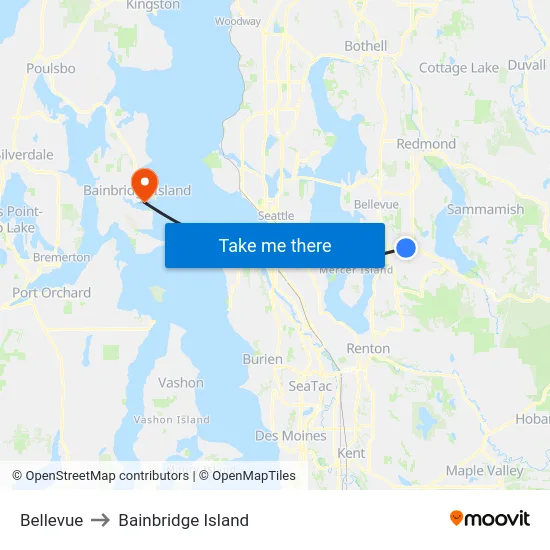 Bellevue to Bainbridge Island map