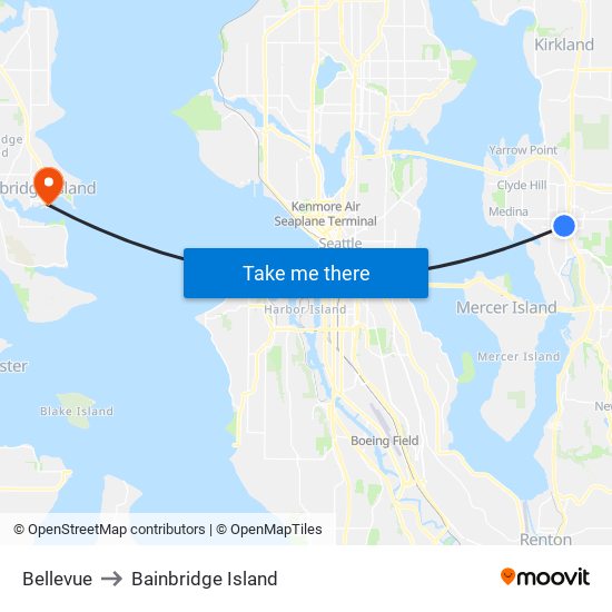 Bellevue to Bainbridge Island map