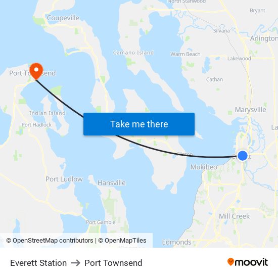 Everett Station to Port Townsend map