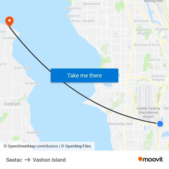 Seatac to Vashon Island map