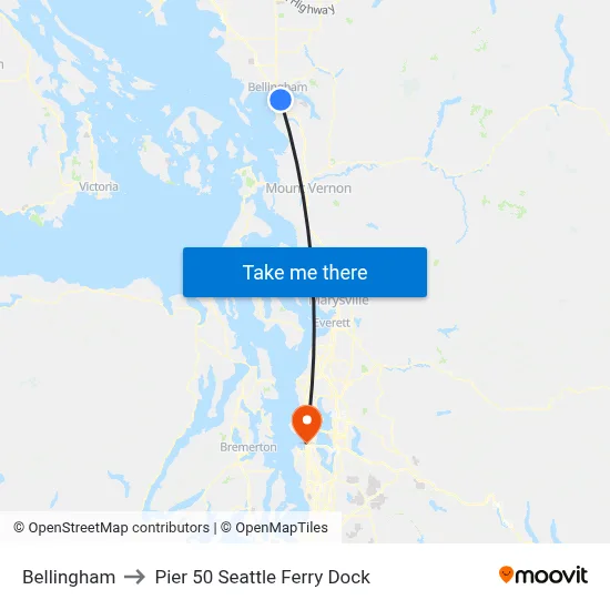 Bellingham to Pier 50 Seattle Ferry Dock map