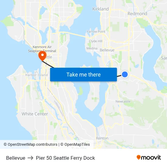 Bellevue to Pier 50 Seattle Ferry Dock map