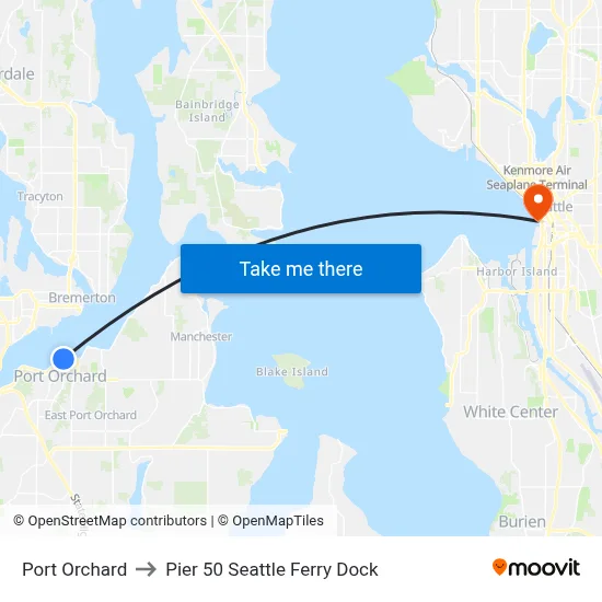 Port Orchard to Pier 50 Seattle Ferry Dock map