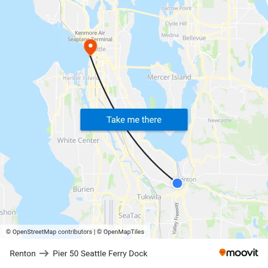 Renton to Pier 50 Seattle Ferry Dock map