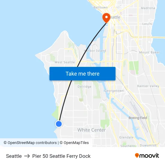 Seattle to Pier 50 Seattle Ferry Dock map