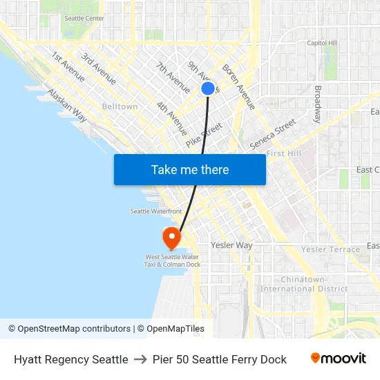 Hyatt Regency Seattle to Pier 50 Seattle Ferry Dock map