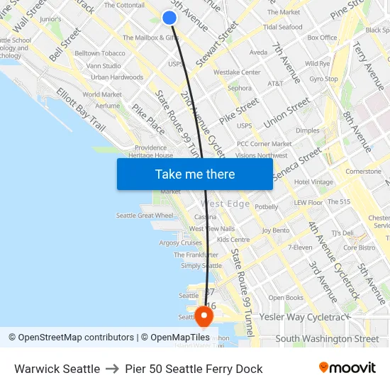 Warwick Seattle to Pier 50 Seattle Ferry Dock map